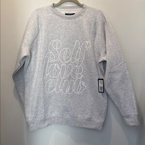 NWT Brunette the Label Self Love Club" Big Sister Crew Grey size small medium